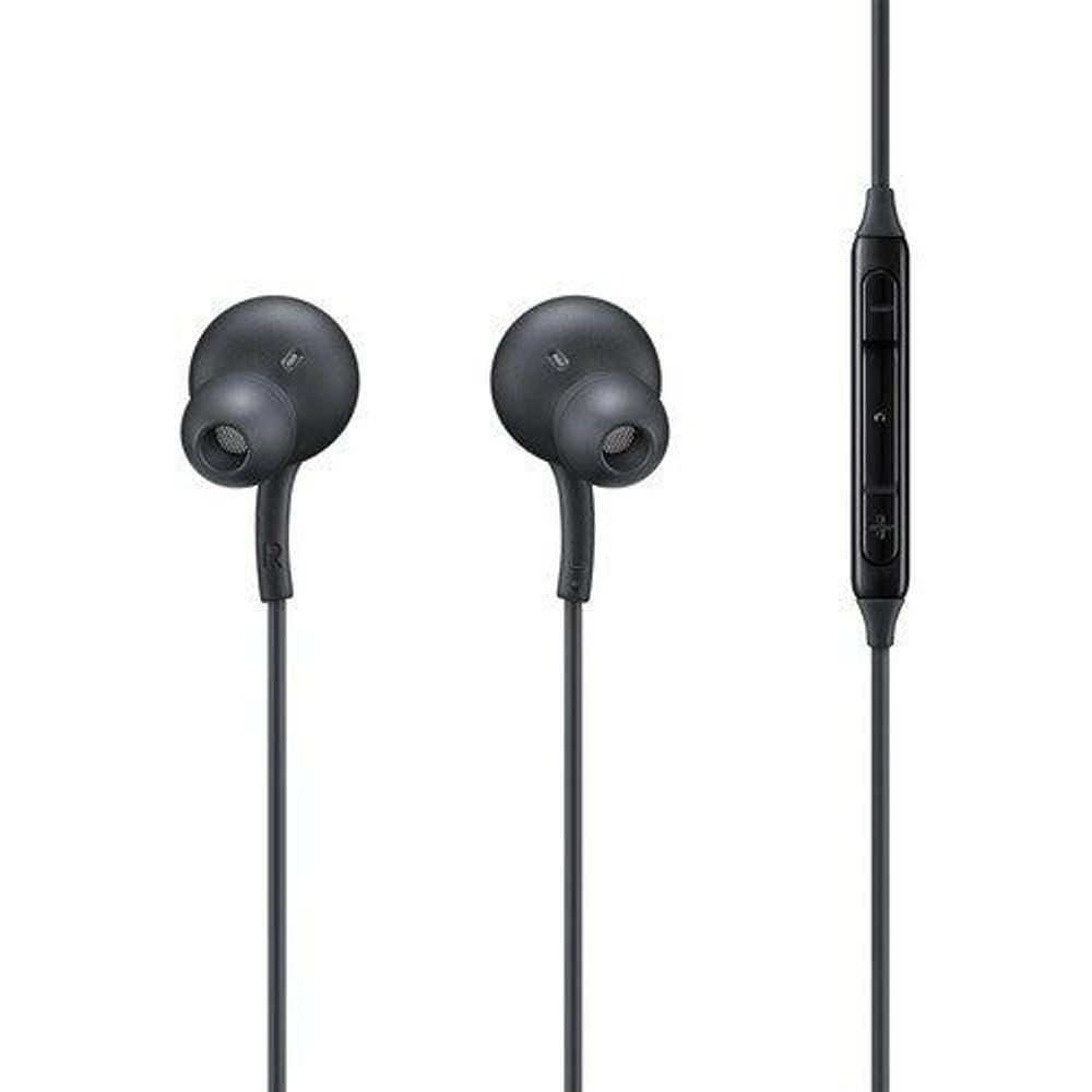 Black in-ear earbuds with microphone/driver opening and inline remote on cable