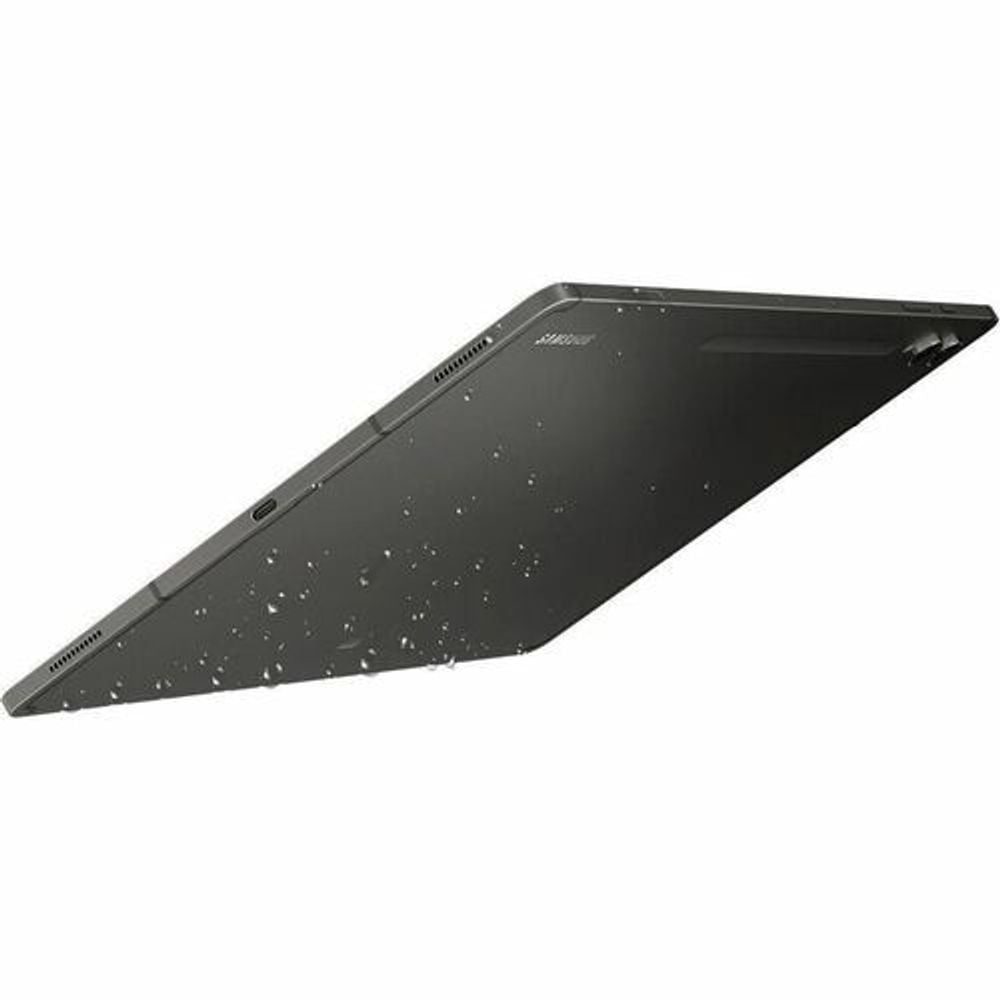 Samsung rugged tablet angled view, dark gray textured edges and port cutouts