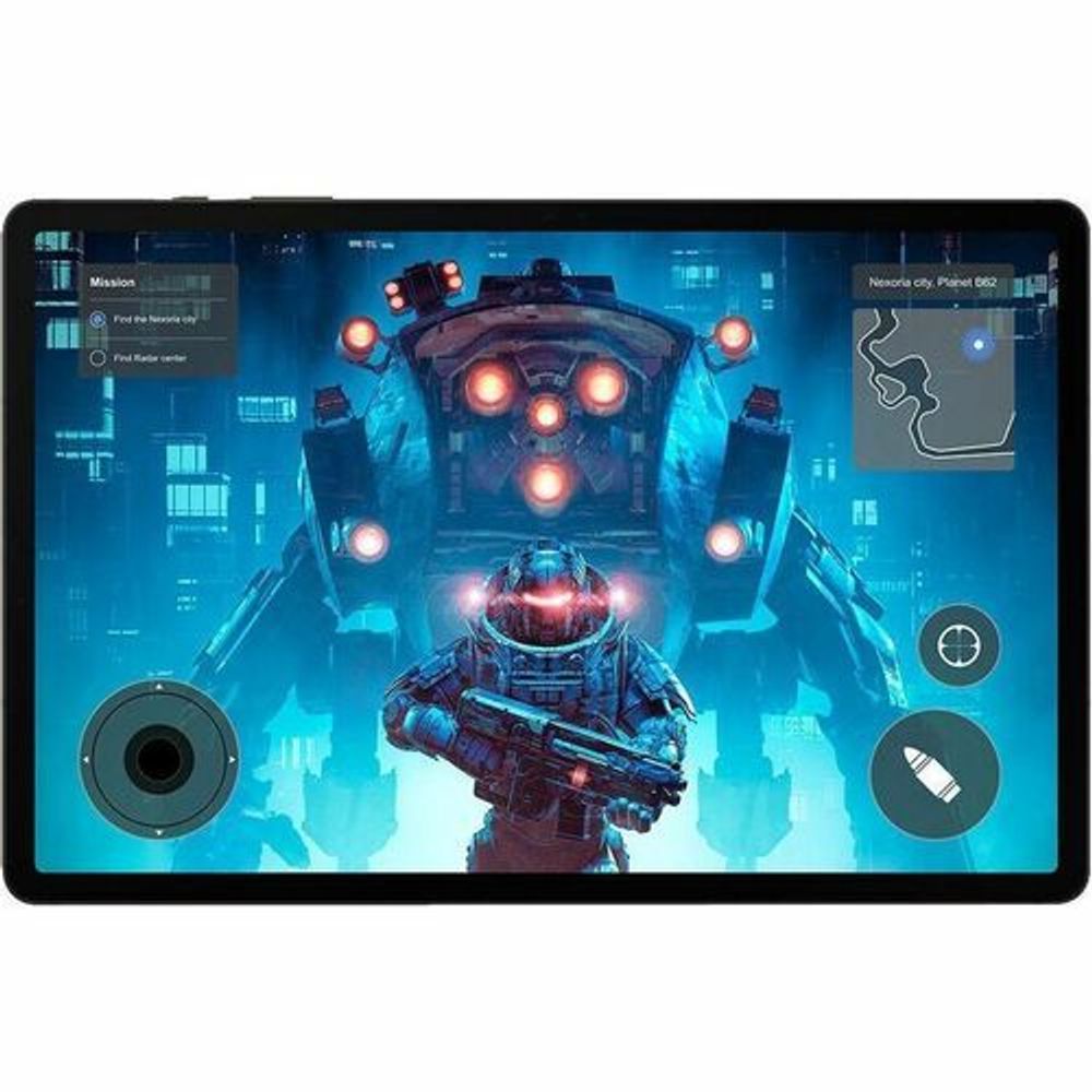 Samsung rugged tablet with front display showing a sci-fi robot scene