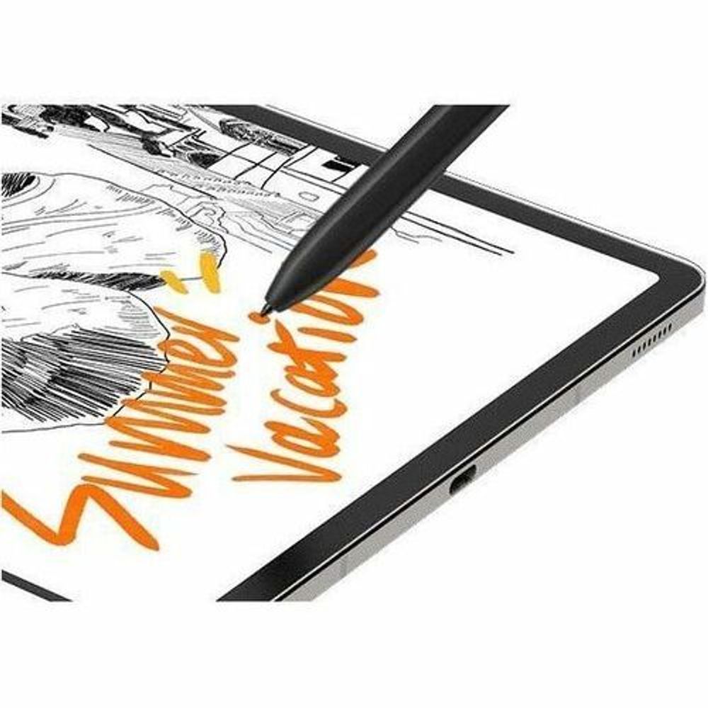 Rugged tablet with stylus writing on the screen with orange marker lines