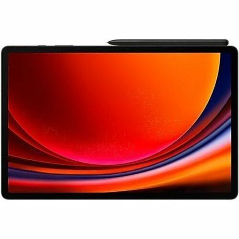 Rugged tablet with colorful screen and slim stylus placed on top