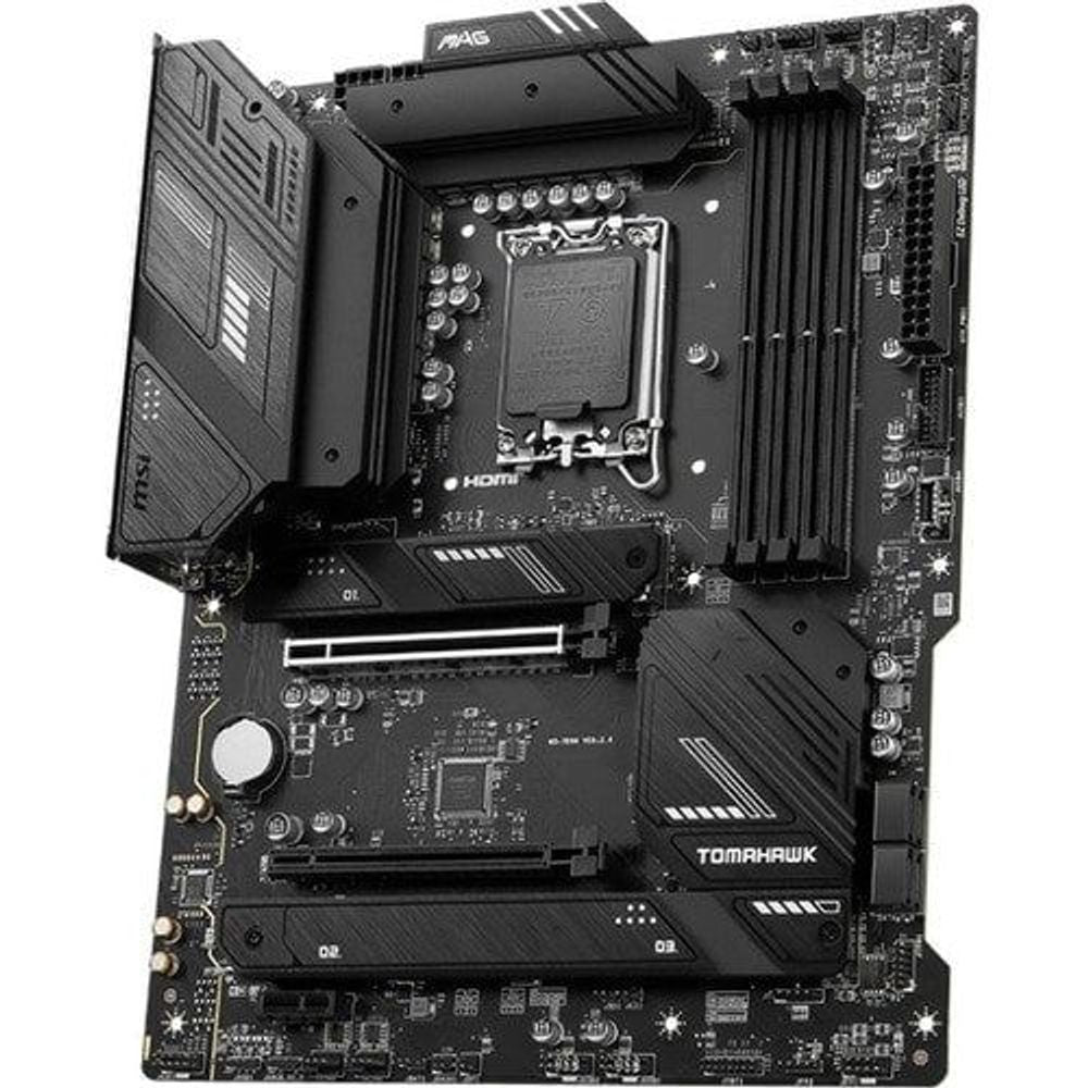 MSI MAG Tomahawk WiFi gaming motherboard with black chipset heatsink and headers
