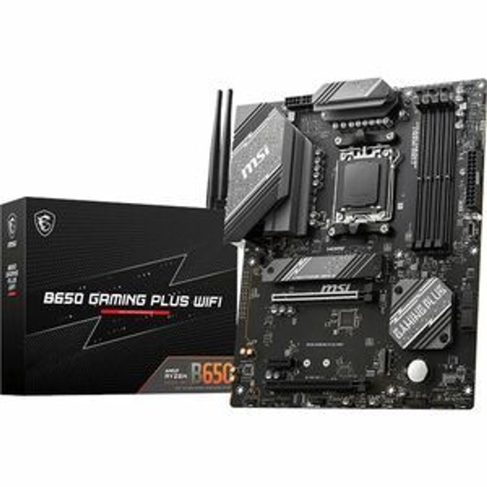 MSI B650 gaming plus WiFi motherboard with retail box shown