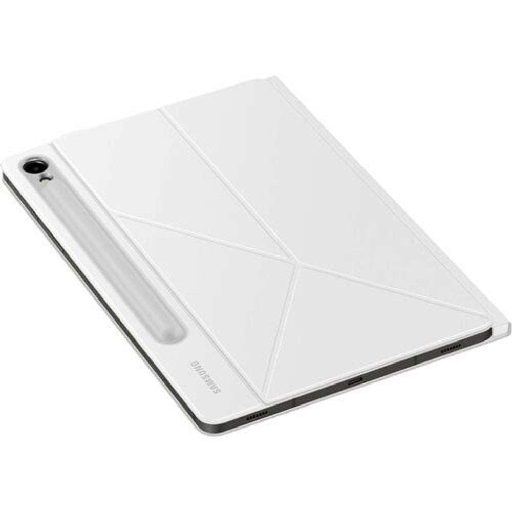 White tablet back cover with geometric lines and camera cutout