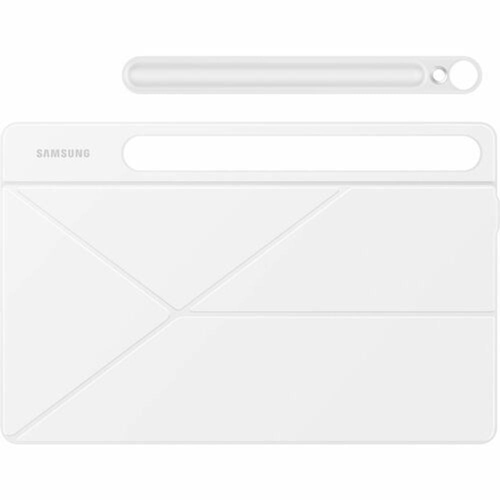 White folio tablet case with top bar, SAMSUNG logo, and cross pattern