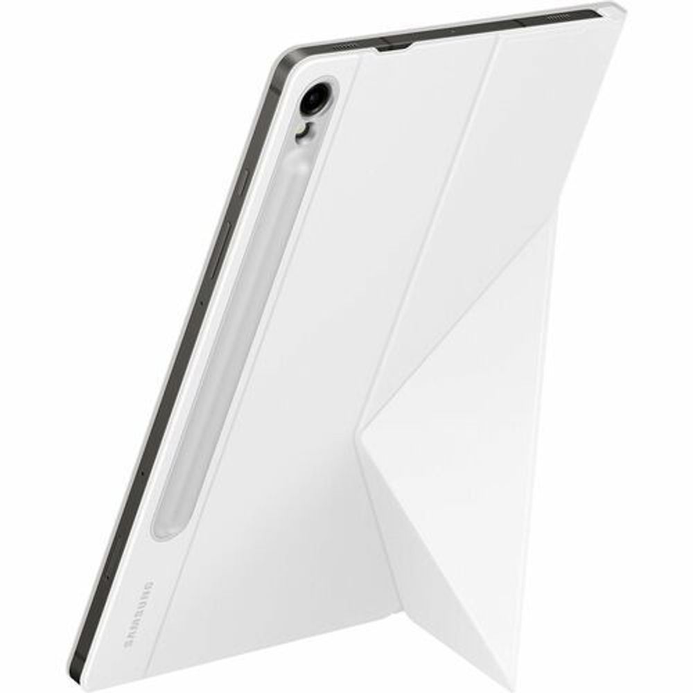 White tablet case with geometric pattern and raised edge for protection