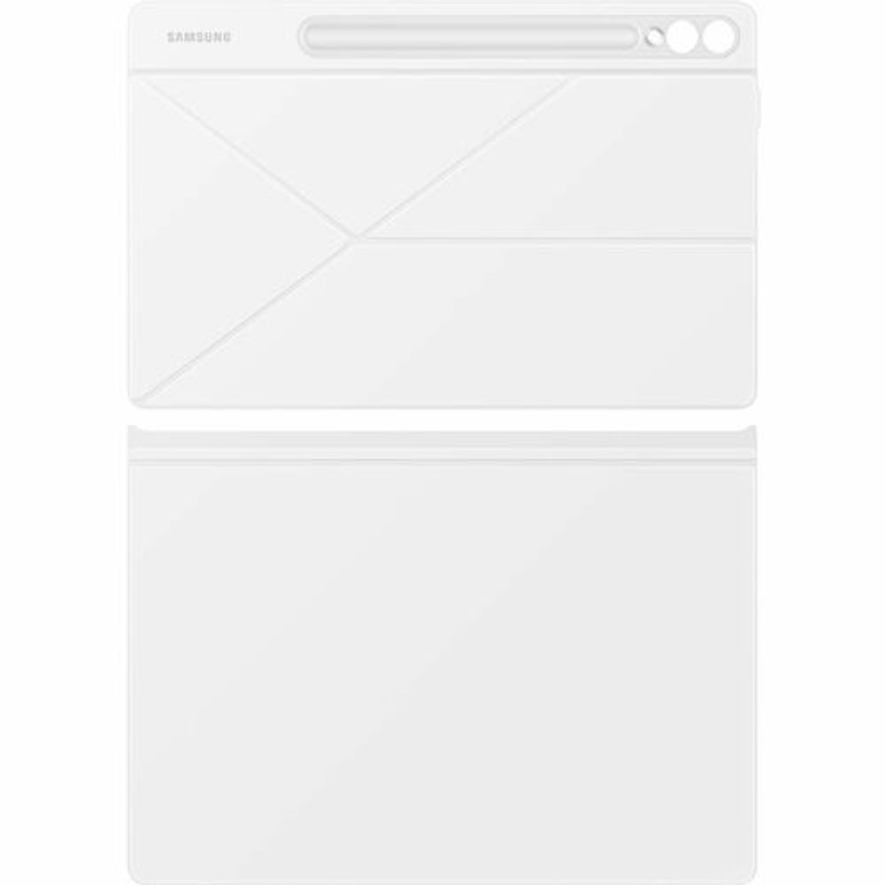 White book-fold tablet case with diagonal pattern and front panel sections