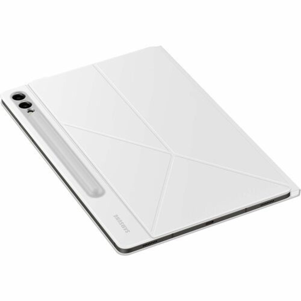 White book-fold case with stitched fold lines, shown from back