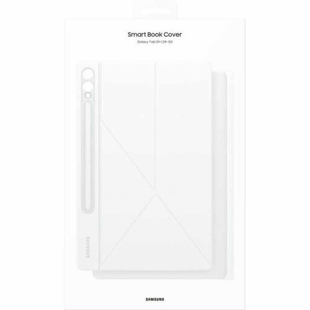 White Smart Book Cover tablet case shown in retail packaging