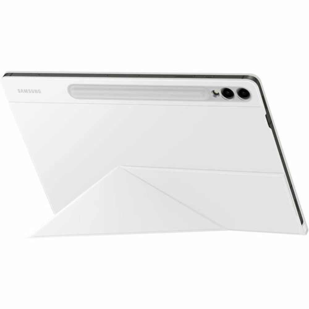 White tablet case showing side slot and camera cutouts along folded cover edge