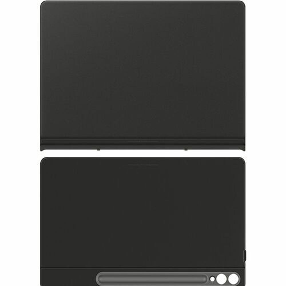 Black book-fold tablet case with magnetic strap and smooth front