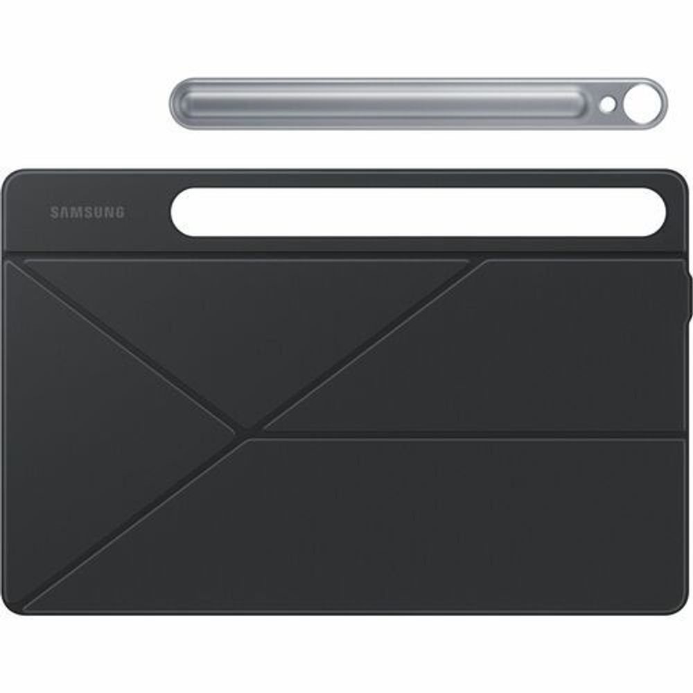 Black folio carrying case with built-in stand and camera cutout