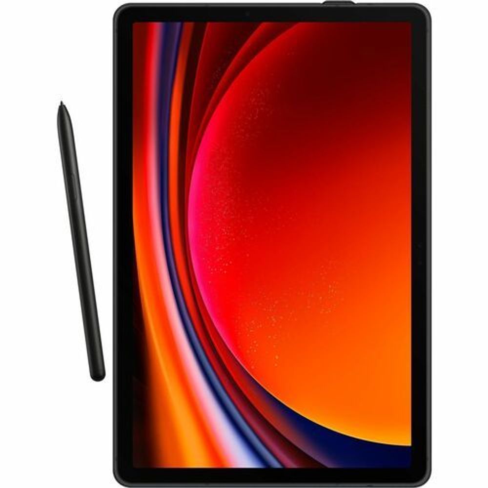 Black book-fold tablet case with stylus visible and tablet screen protected.