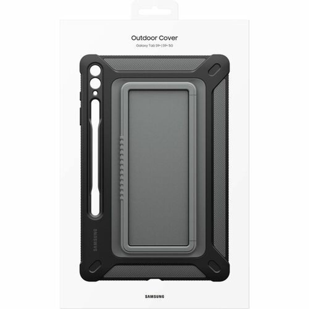Samsung Galaxy Tab S9+ outdoor cover, black textured case with front window