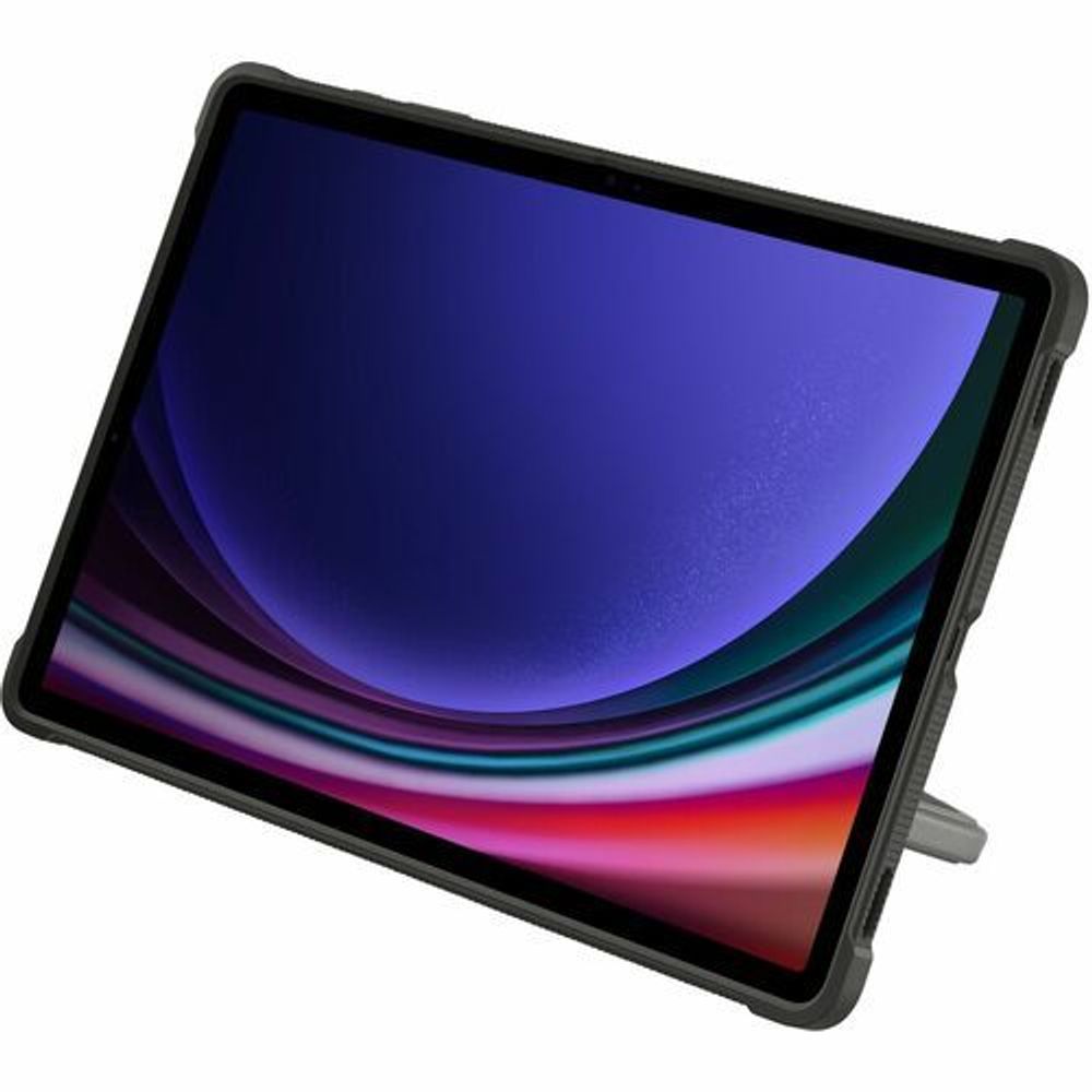 Rugged black tablet case cover with display visible through front opening