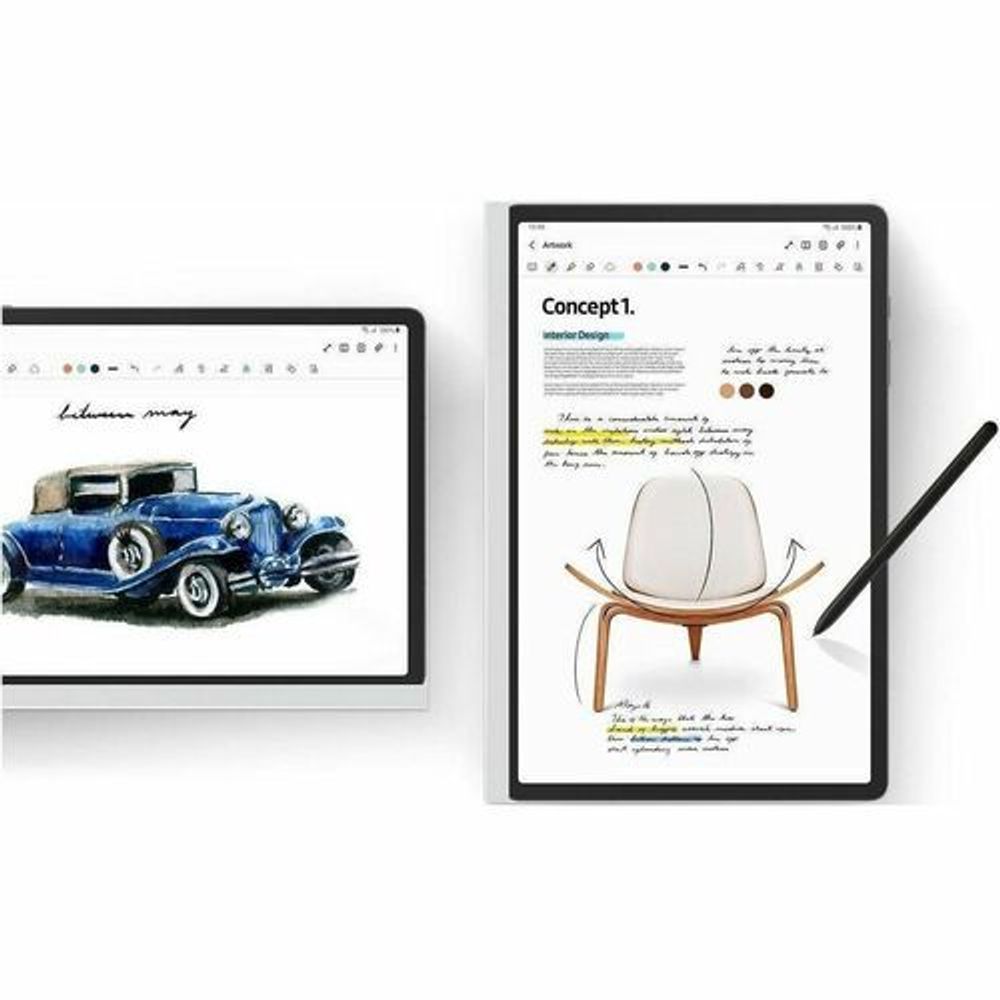 Two tablets showing note screens; screen protector compatibility