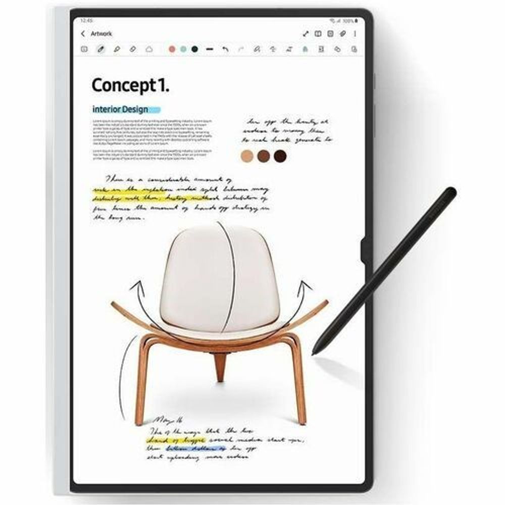 Tablet screen showing Concept design page with stylus
