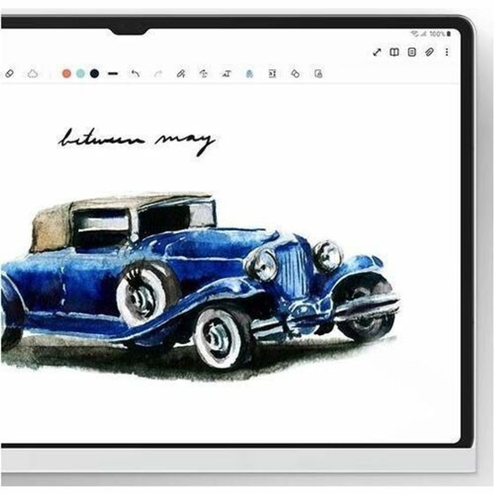 Tablet screen with sketch photo on display, stylus on front