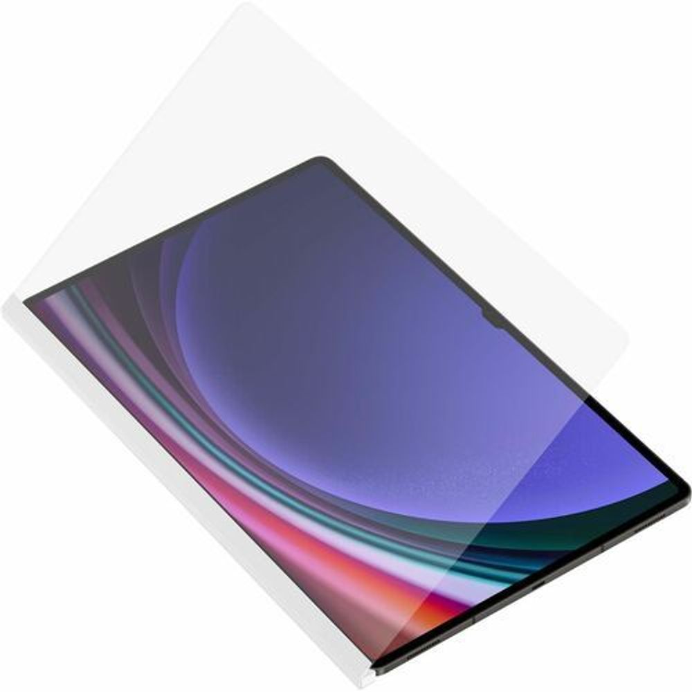 Tablet front with colorful abstract display under screen protector