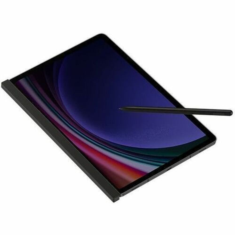 Black privacy screen protector on tablet with stylus across the screen surface