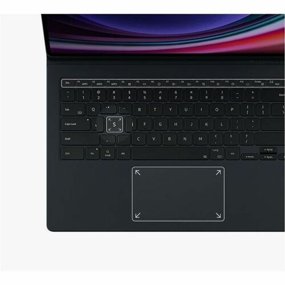 Black folio-style keyboard cover with trackpad and full-size key layout