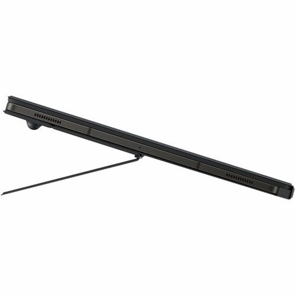 Black tablet keyboard cover case side profile with slim hinge