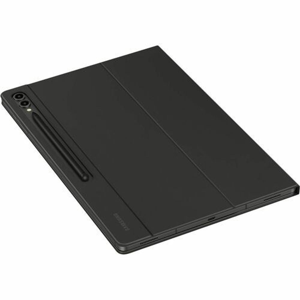 Black book-fold tablet keyboard case with slim back and camera cutout