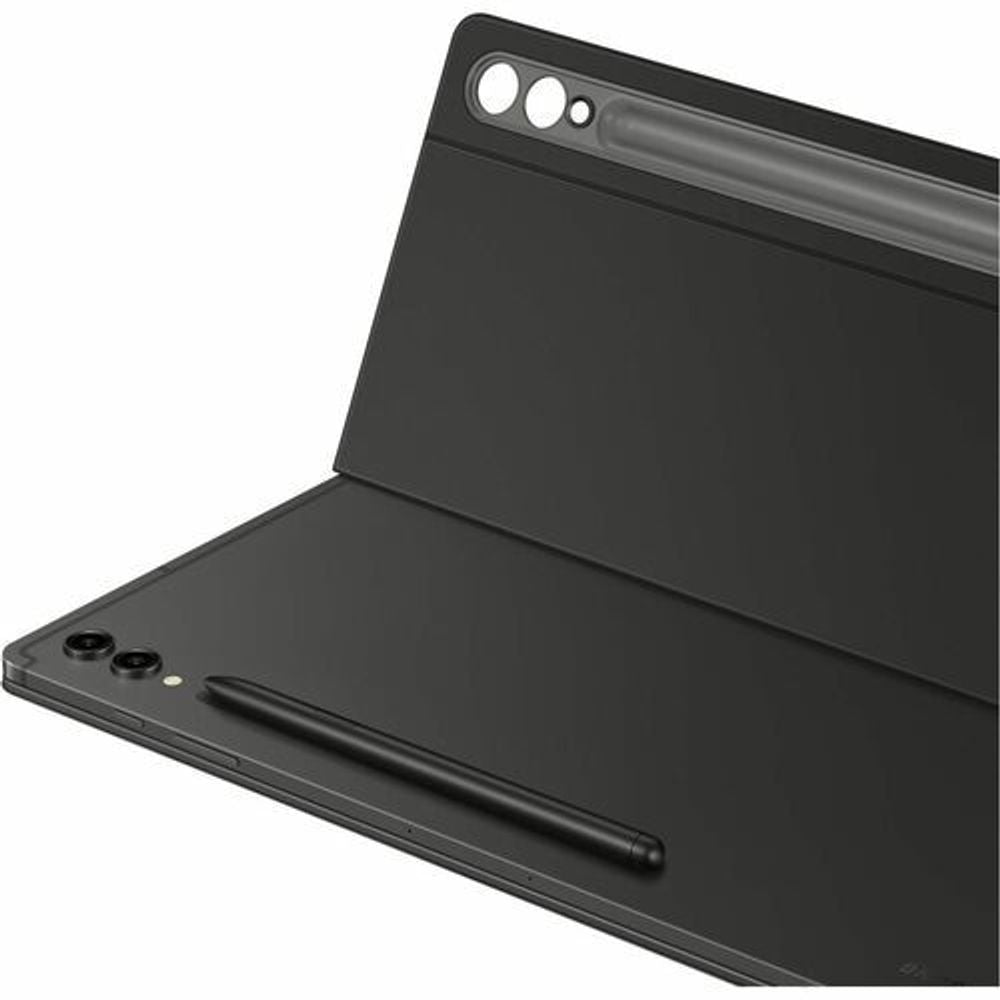 Black book-fold keyboard case with tablet edge and camera/sensor openings