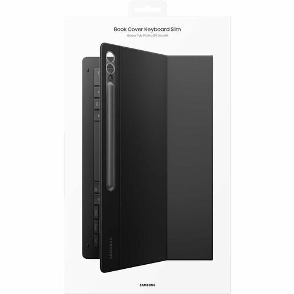 Samsung book cover keyboard slim case package with black case shown