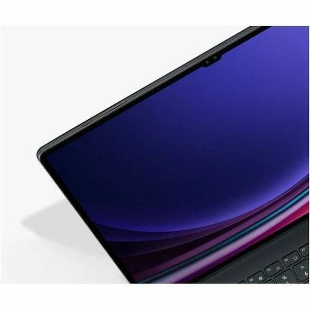 Book-fold tablet keyboard case showing screen edge and keyboard surface