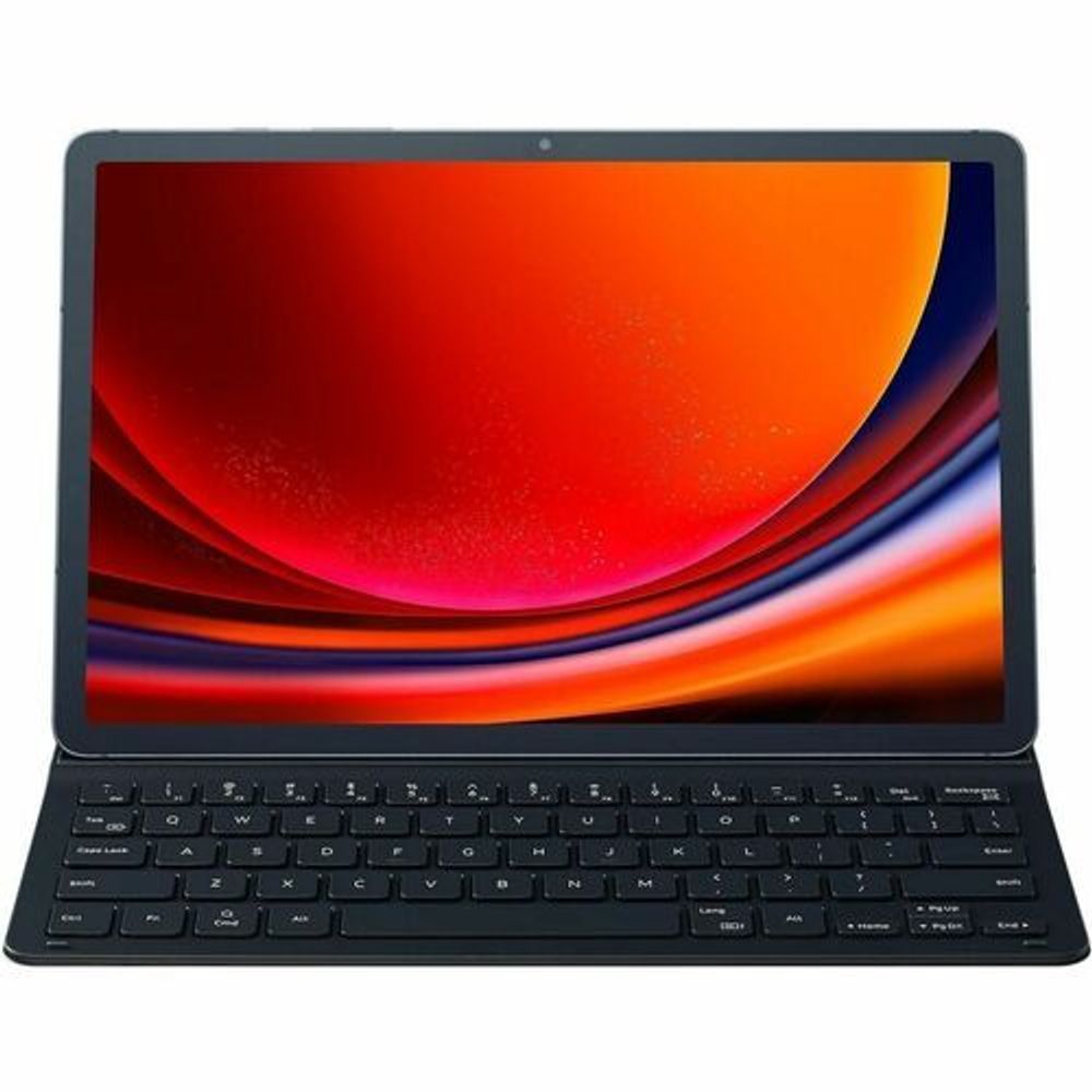 Tablet keyboard case with black keys and vivid orange screen