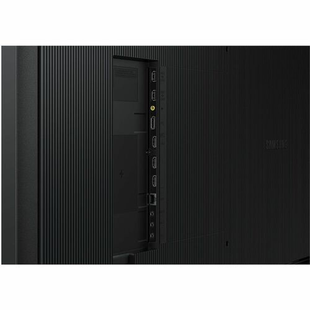 Samsung digital signage LCD rear view showing side input panel with ports
