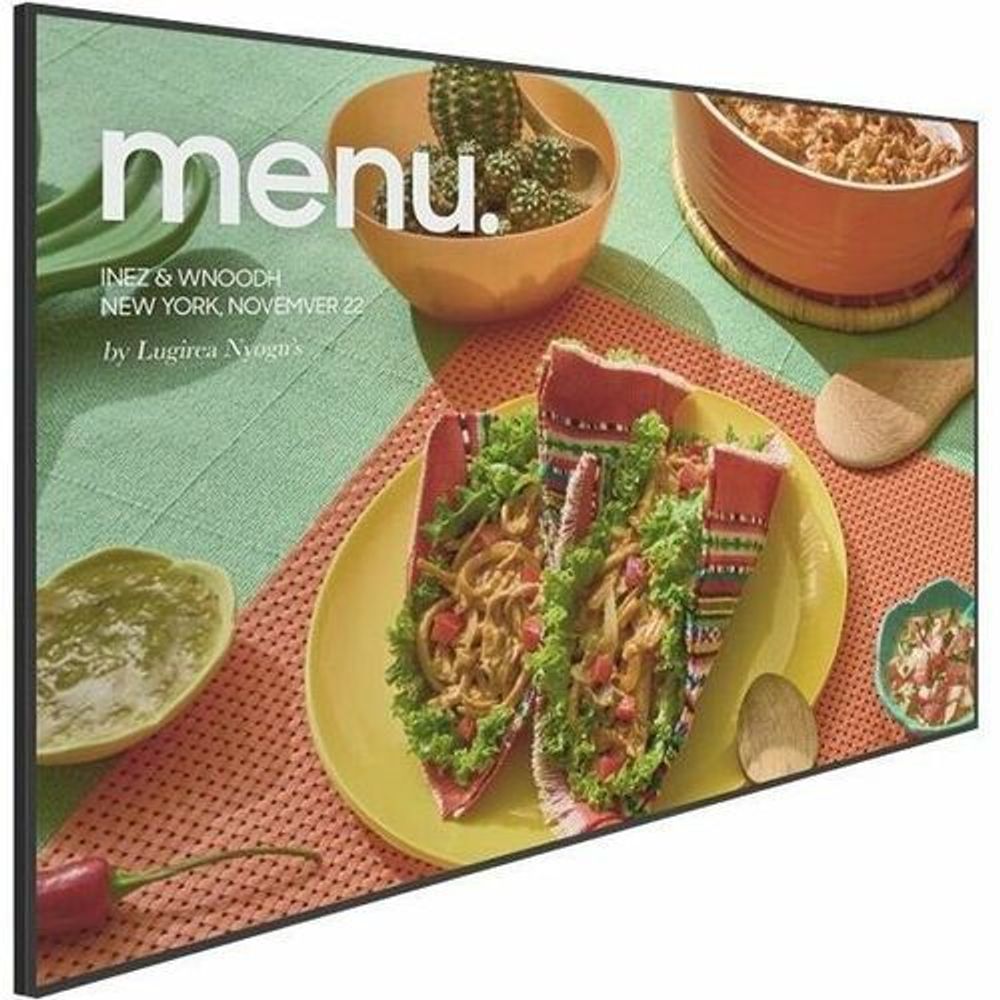 Samsung digital signage display showing menu food ad