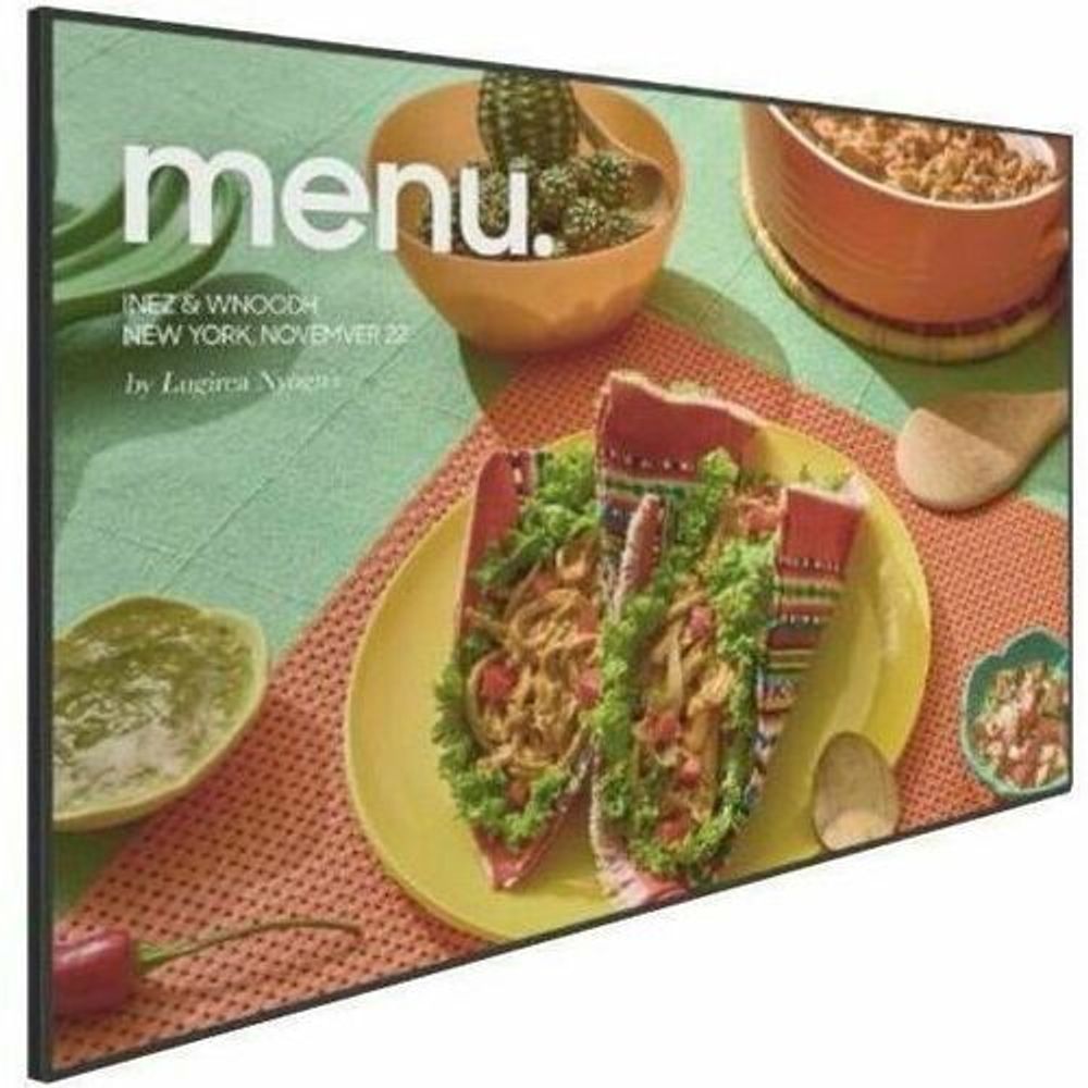 Digital signage LCD display showing menu food photos with menu text