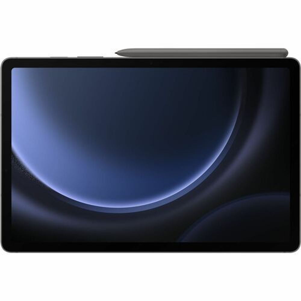 Samsung Galaxy Tab S9 FE rugged tablet front view with blue curved screen wallpaper