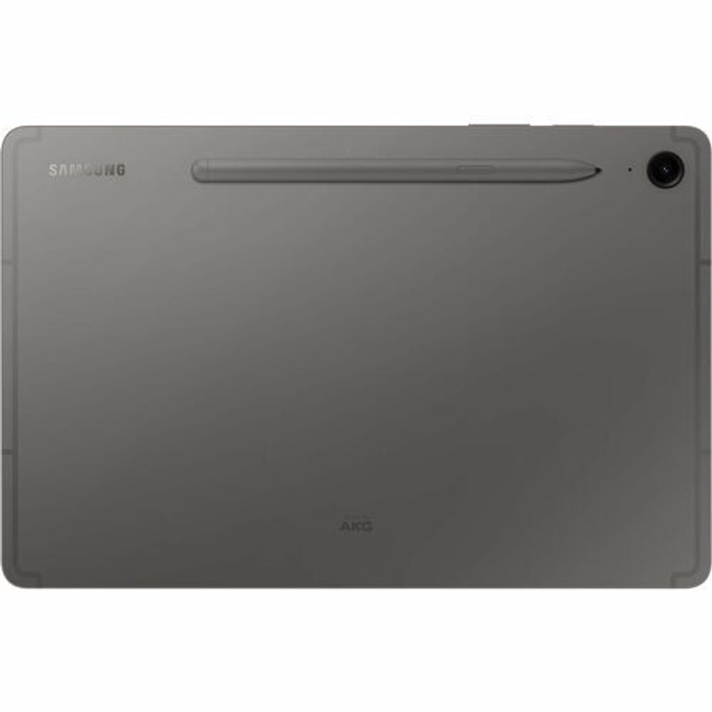 Samsung Galaxy Tab S9 FE rugged tablet back in gray with camera and AKG mark
