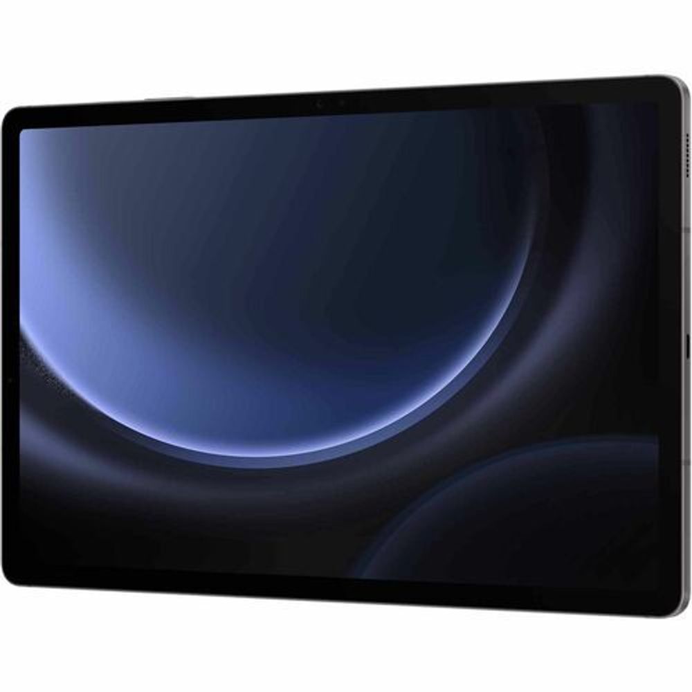 12.4-inch rugged tablet front with dark screen and blue curved wallpaper.