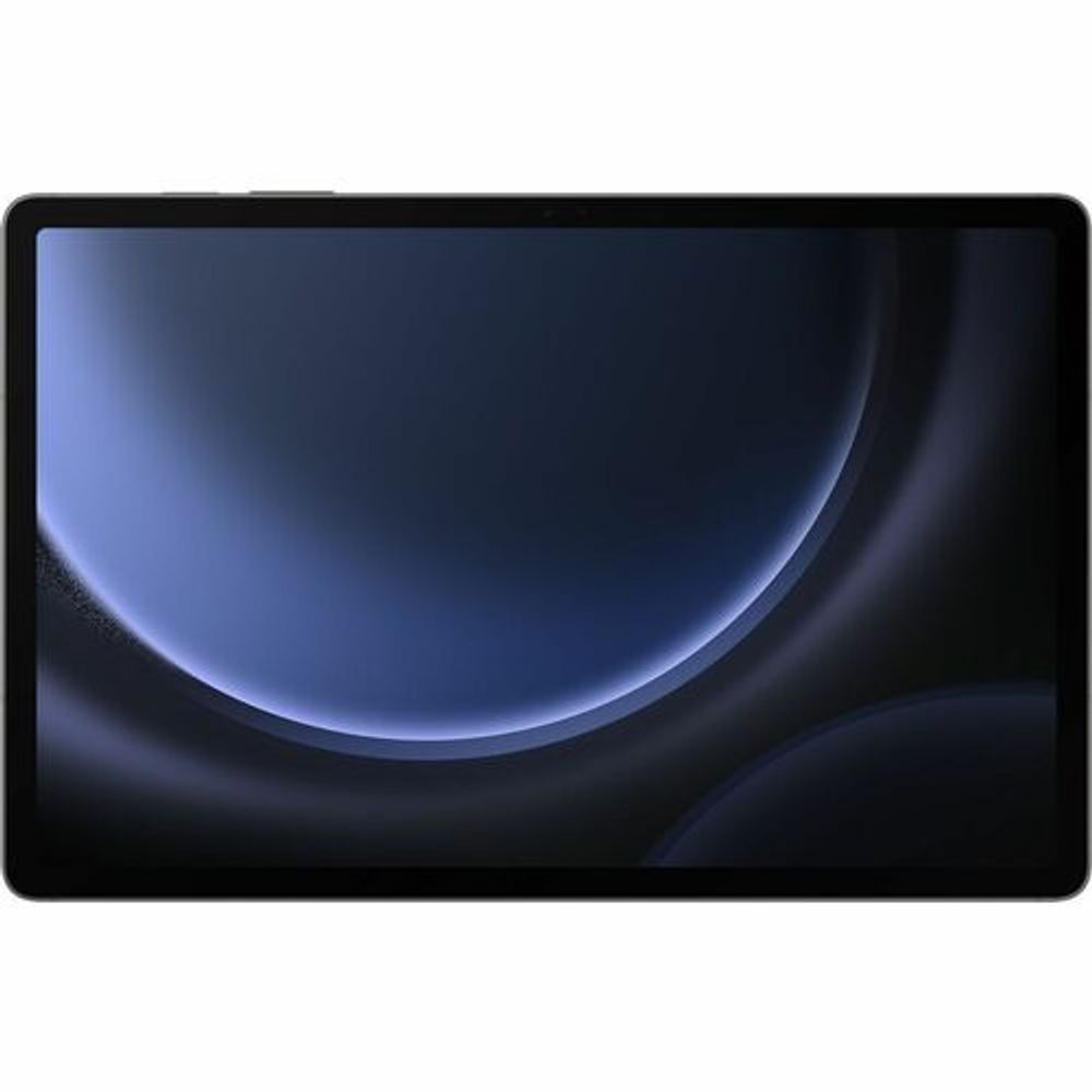 Rugged Samsung tablet front view with blue abstract display and black bezel