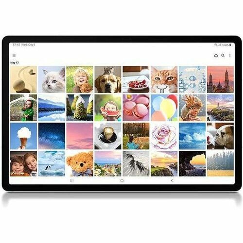 Galaxy Tab S9 FE 5G tablet front with colorful photo grid on display