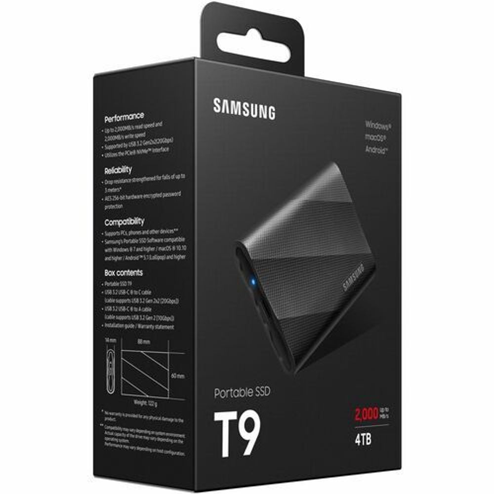 Samsung T9 4TB portable rugged SSD in retail box, black