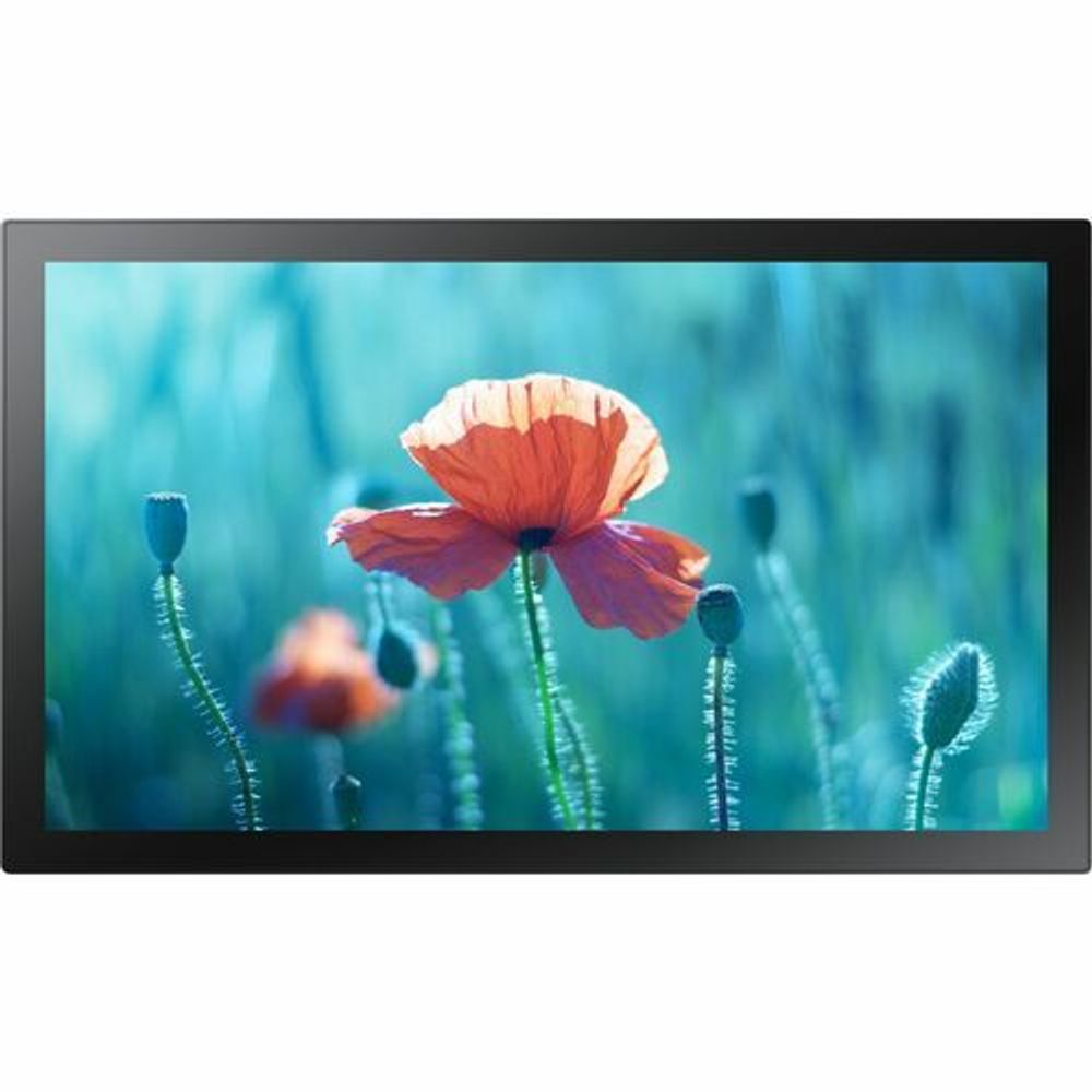 13-inch digital signage LCD display with black bezel, showing blue flowers