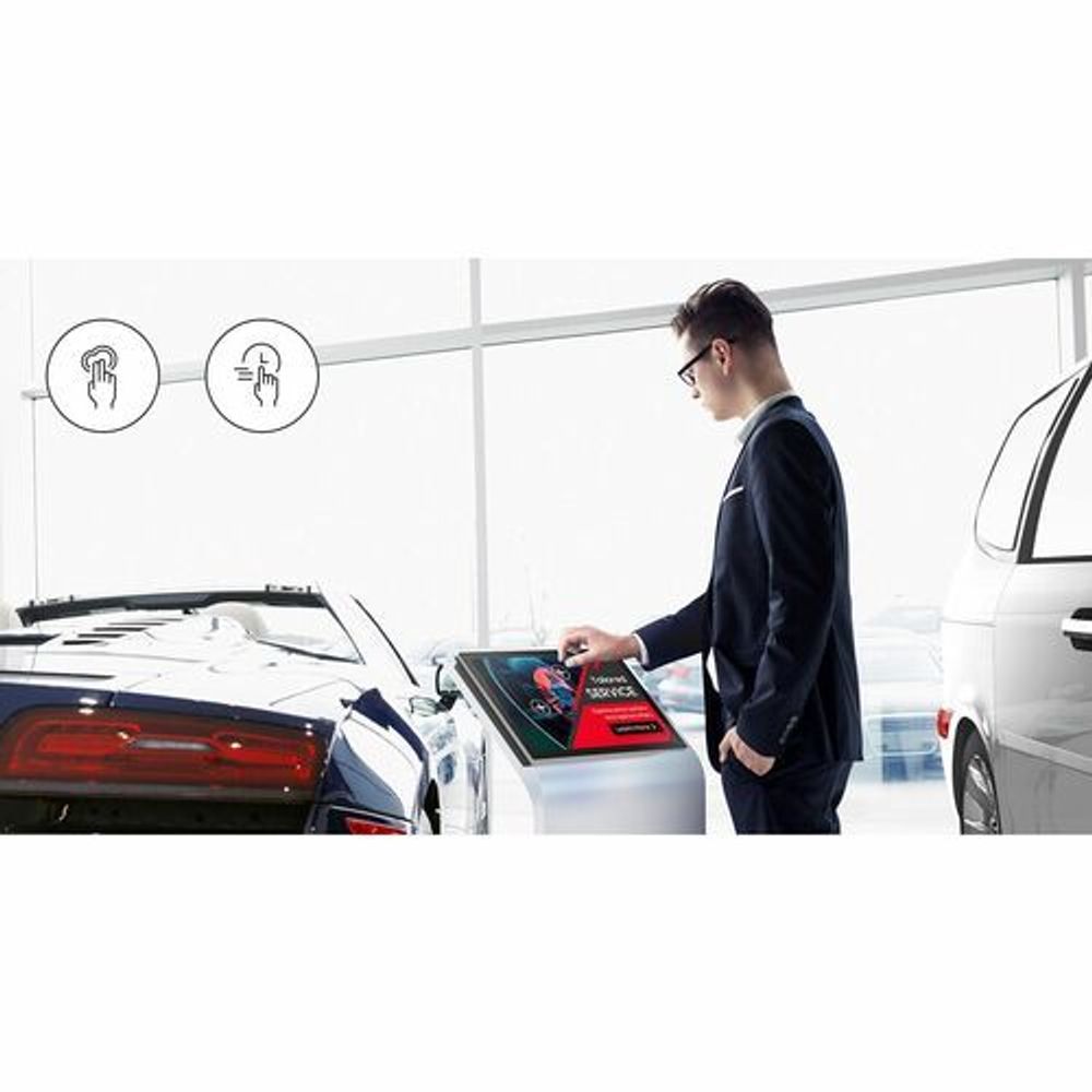 13-inch LCD digital signage display being operated in a garage setting