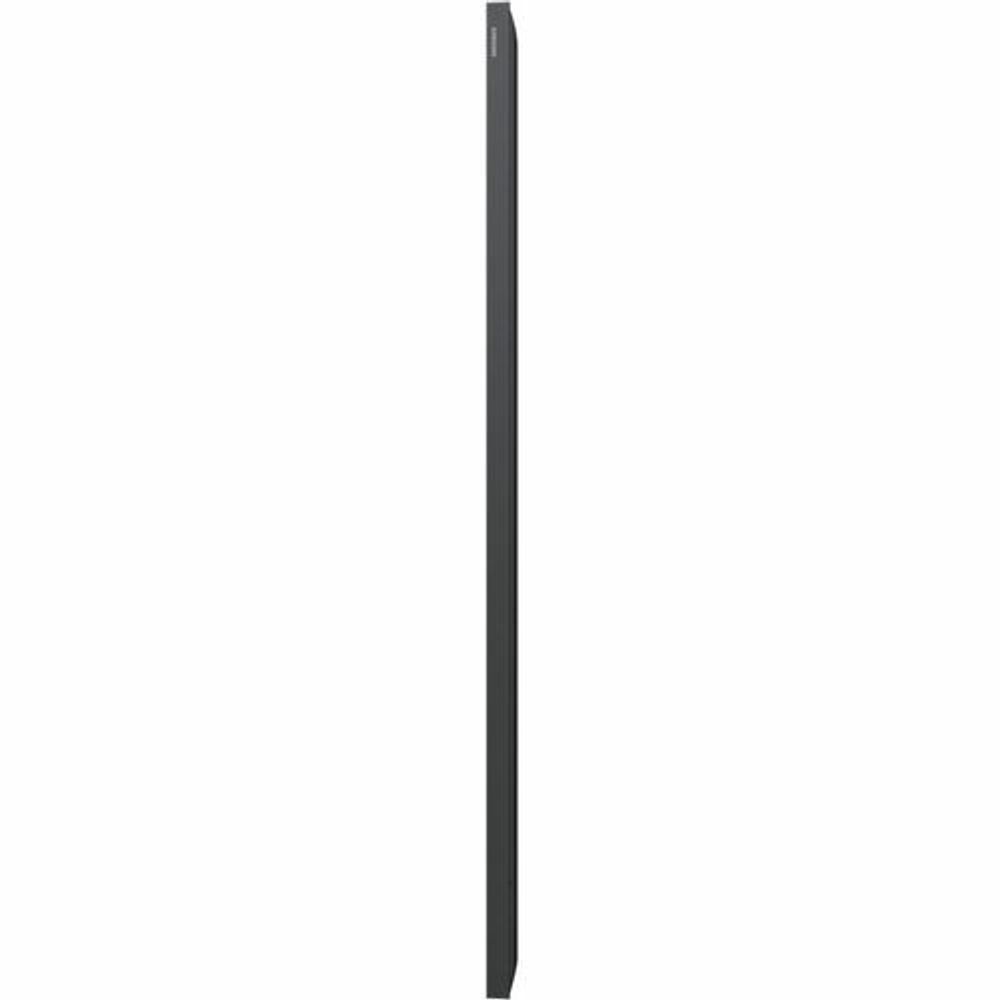 Slim digital signage display side profile with dark frame.