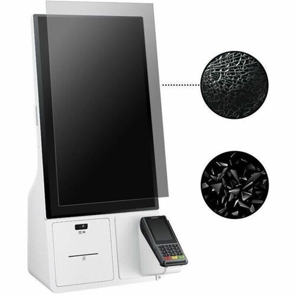 Samsung Kiosk 24-inch interactive kiosk with card reader and handheld payment scanner