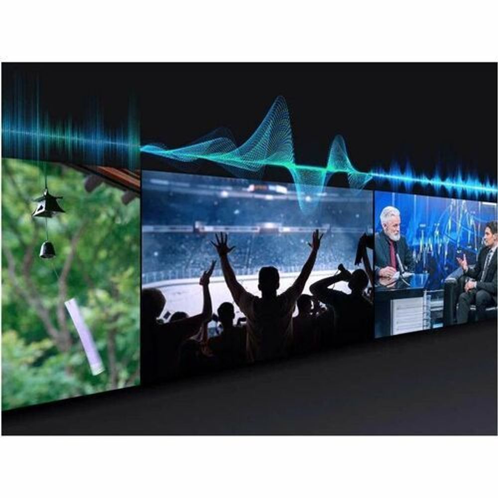 Samsung digital signage LCD display with music visuals across the screen
