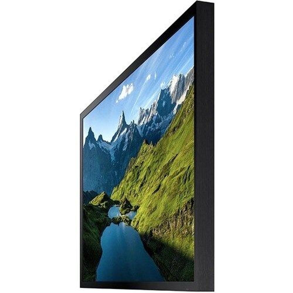 55-inch LCD digital signage display, three-quarter front view with mountain image