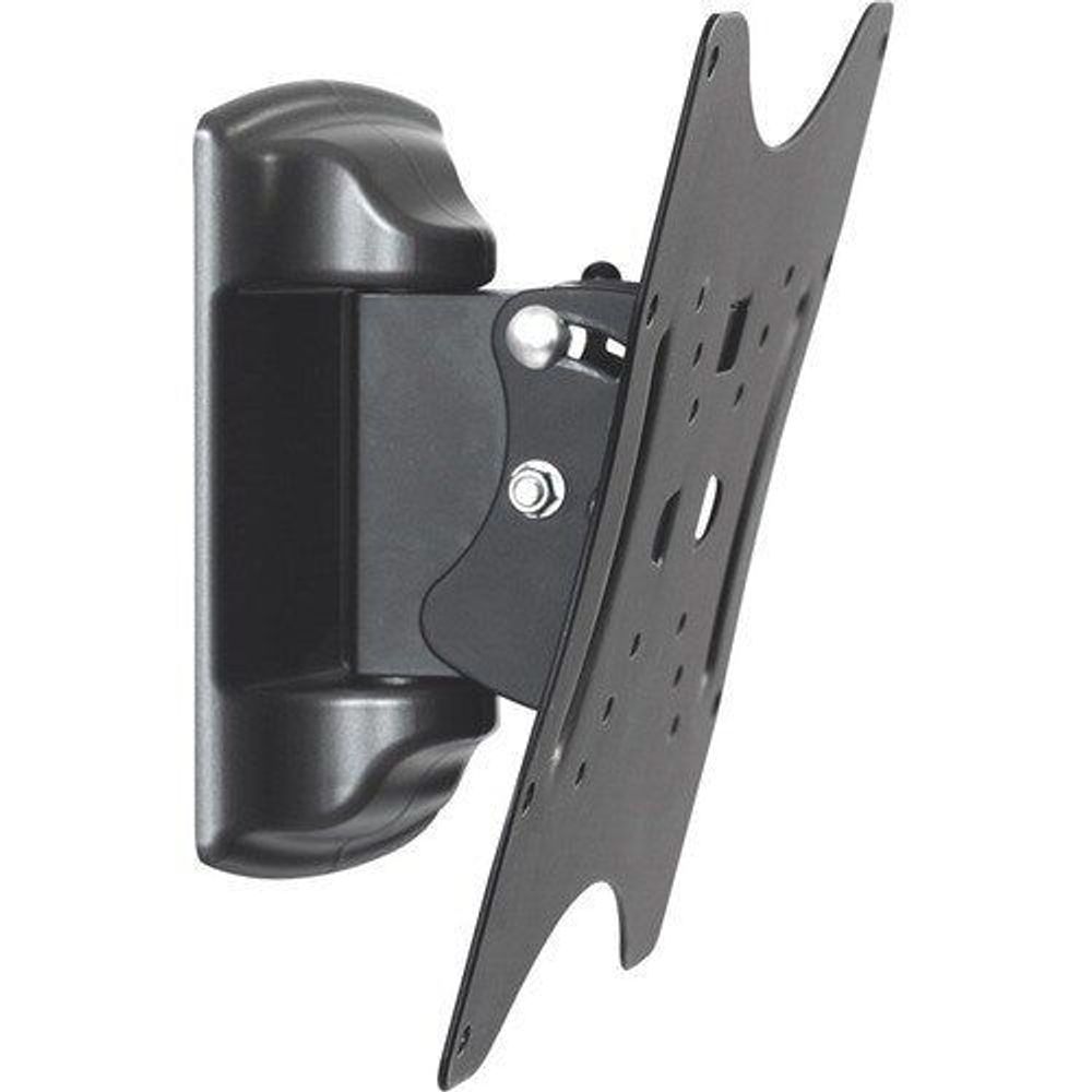 Black flat panel wall mount bracket with side housing and adjustment screws