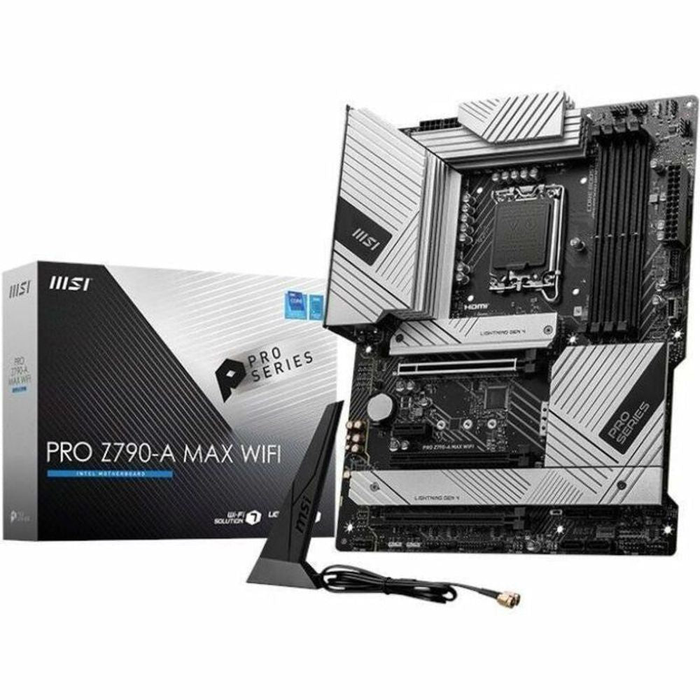 MSI PRO Z790-A MAX WIFI motherboard with retail box and Wi-Fi antenna cable
