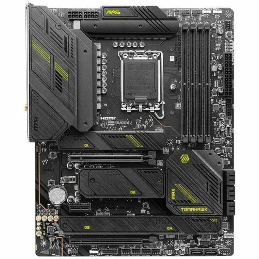 MSI MAG Z790 Tomahawk Max WiFi ATX gaming motherboard with CPU socket and VRM heatsinks