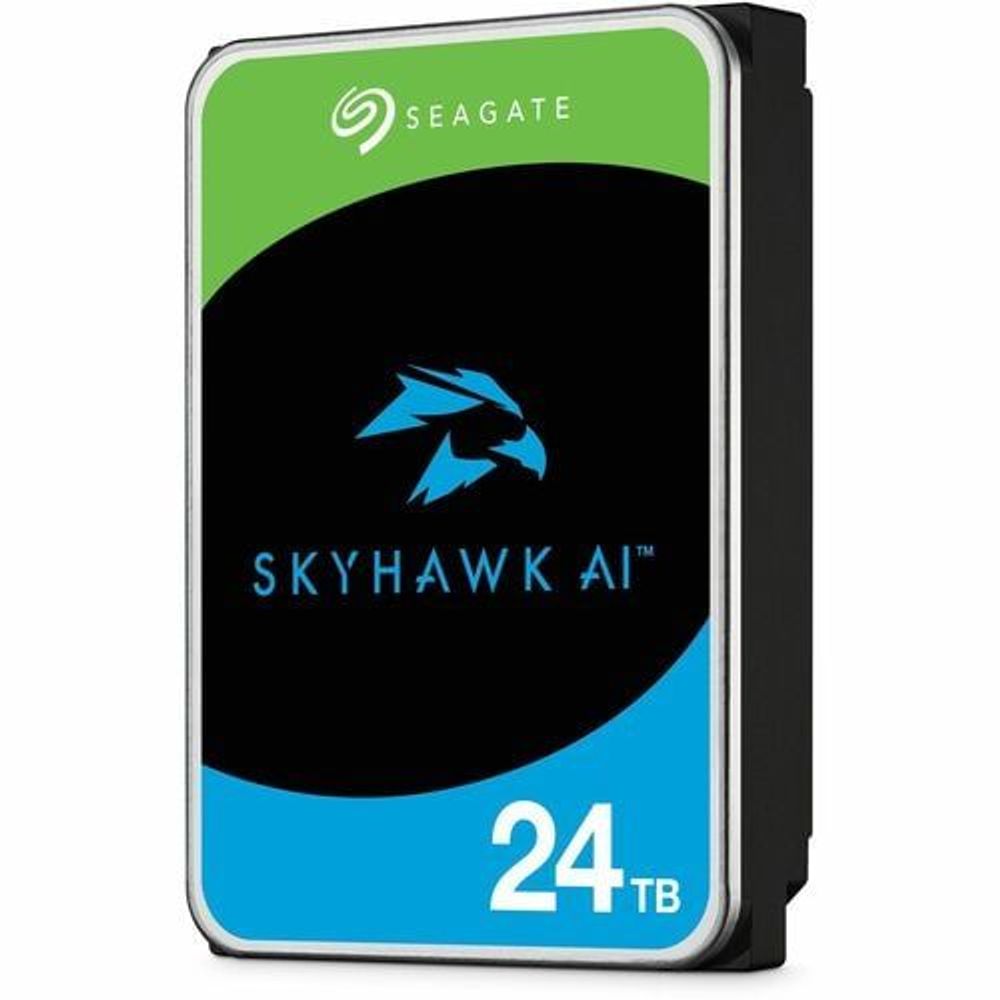 3.5-inch internal SATA hard drive, green and blue front label, 24TB, angled view